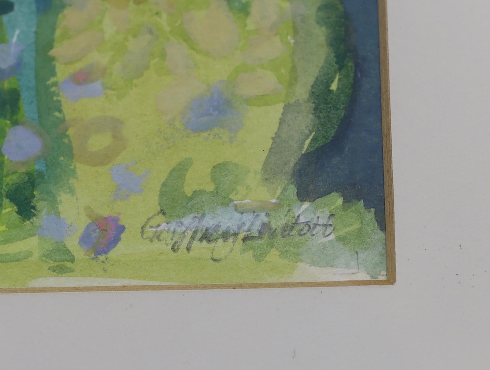Geoffrey Lintott (20th. C), watercolour and gouache, Abstract composition, landscape, signed, 16 x 19cm